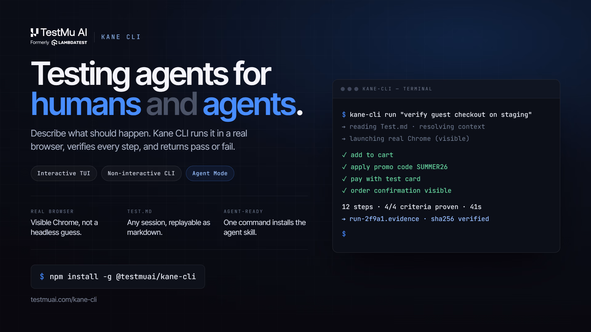Kane CLI by TestMu AI preview